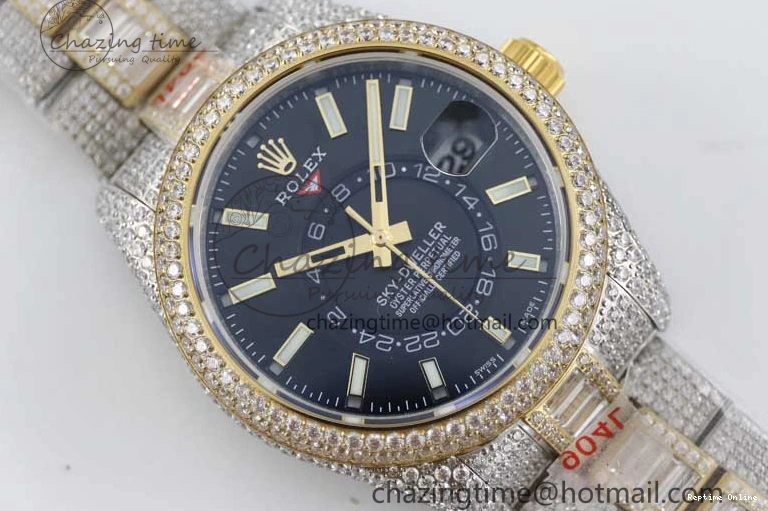 0203 Effortless Diamond Skydweller SS YG TWF Best Edition Black Dial on SS YG Bracelet Asian 23J to 2343
